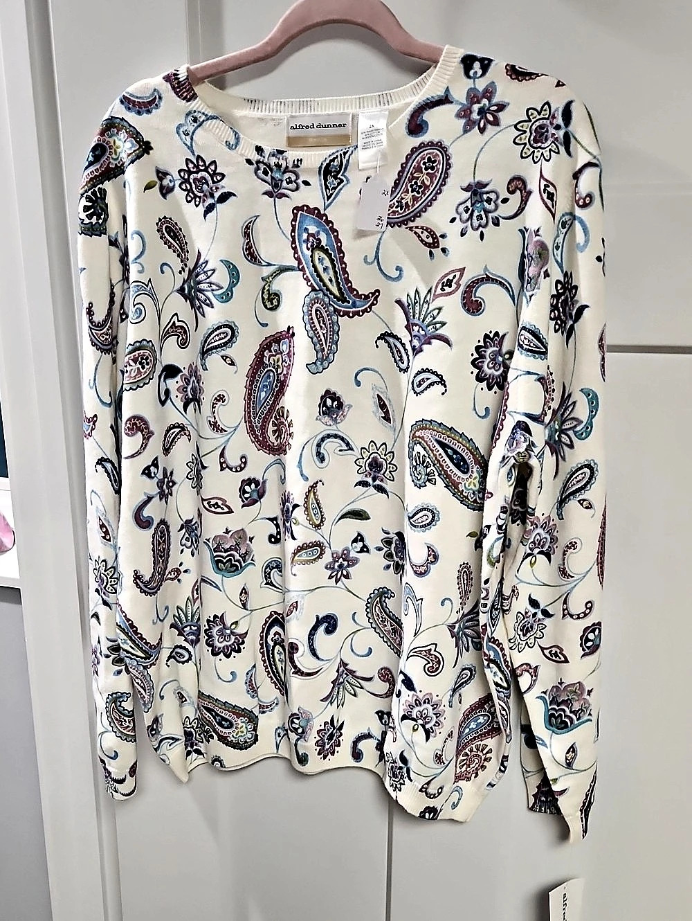 Alfred Dunner Rhapsody Paisley Sweater Cream & Blue 2X